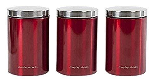 Morphy Richards 974069 Accents Kitchen Storage Canisters, Stainless Steel, Red, Set of 3