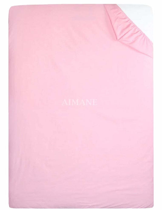 AIMANE® Single Fitted Sheet 90 x 190 CM Non Iron Percale Easy Care Poly Cotton Single Size Fitted Bed Sheet Perfect for Single Size Mattress (Pink, Single) Pink