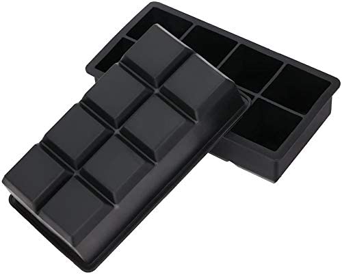 Ticent & Co Ice Cube Trays - Large 2 inch Square Silicone Ice Cube Mould for Whiskey Cocktails, Pack of 2 (Black) Black