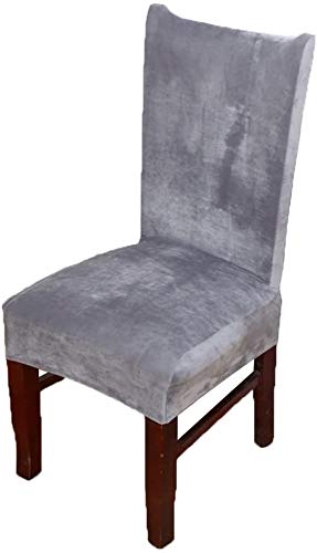 smiry Stretch Chair Covers for Dining Room, Silver Grey Set of 4 Velvet Dining Chair Slipcovers