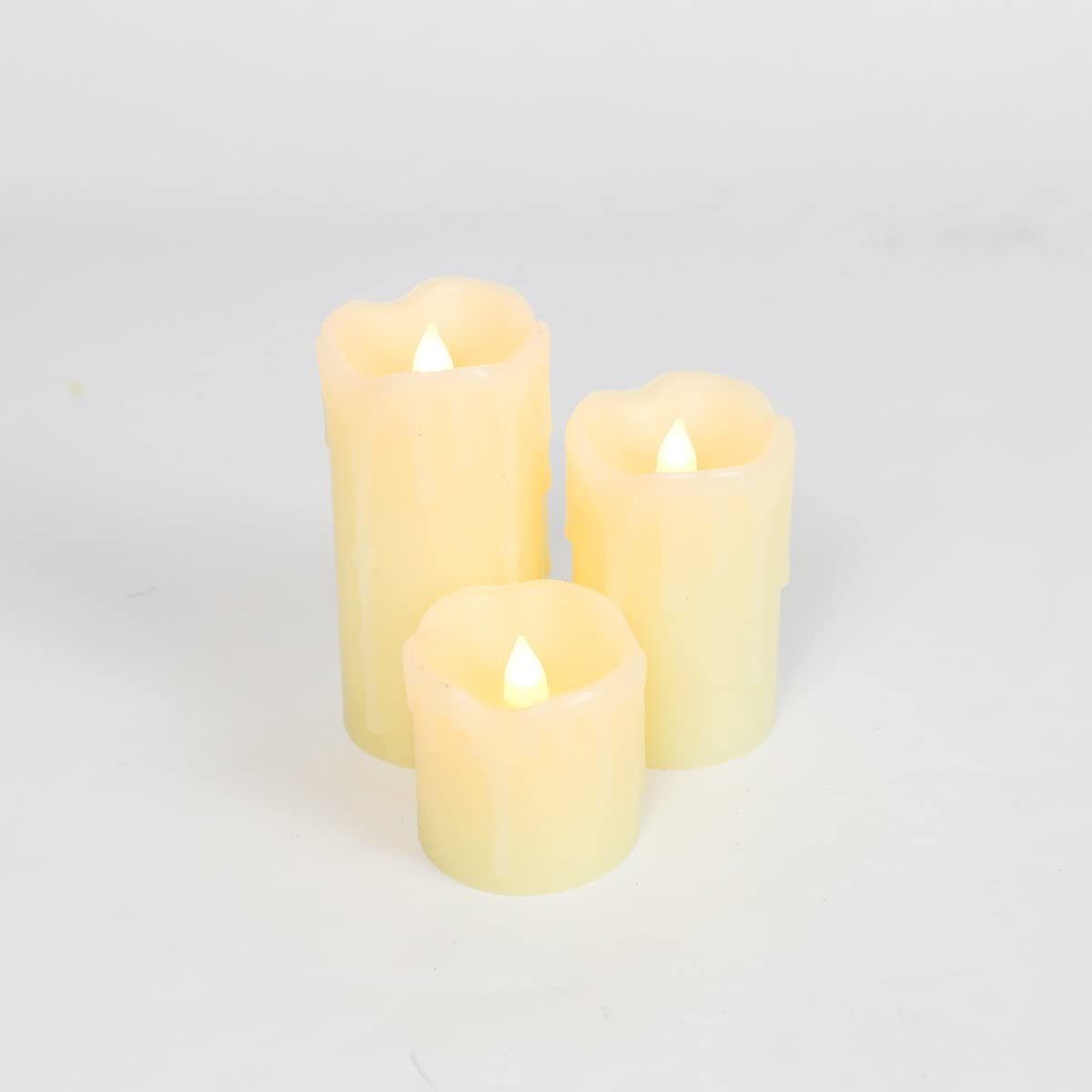 Festive Lights 3 Pack Cream Pillar Candles - Battery Operated Real Wax Flickering Flame - 3 x Warm White LED Indoor Christmas Home Event Decoration 3-Pack CR2032