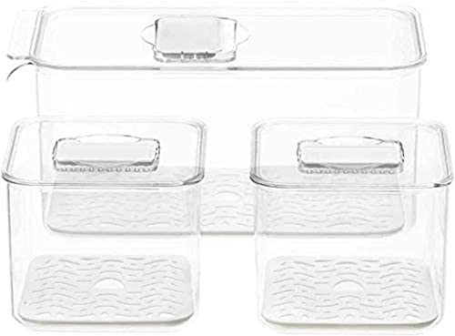 SANNO Fruit Vegetable Fresh Storage Containers Produce Saver FreshWorks Produce - Stackable Refrigerator Kitchen Organizer Keeper, Food Storage Container Bin Keep - Set of 3 1700ml*2+5700ml