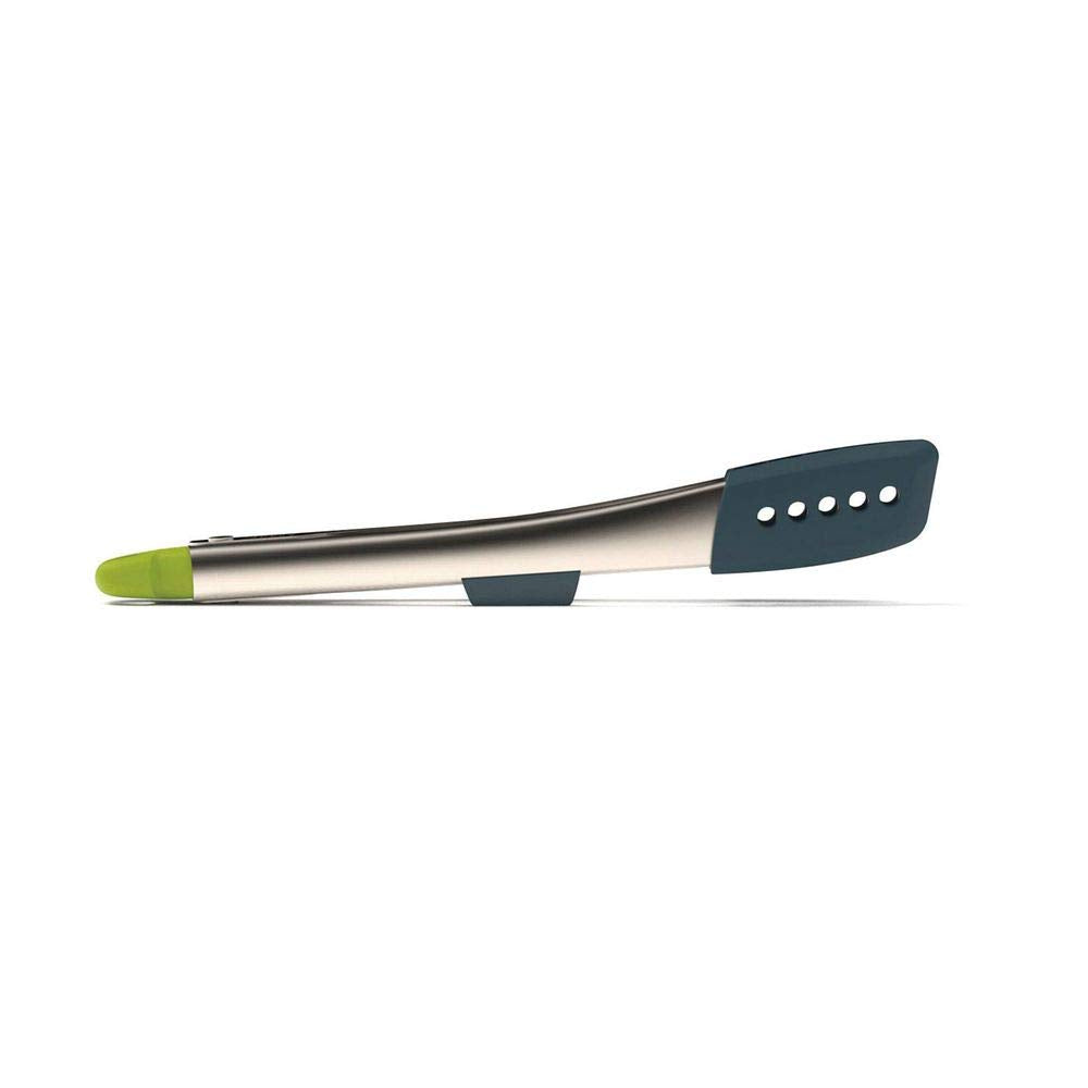 Joseph Joseph 12 inch Elevate Stainless Steel Tongs with silicone, heat resistant tips, space saving lockable handle - Grey / Green