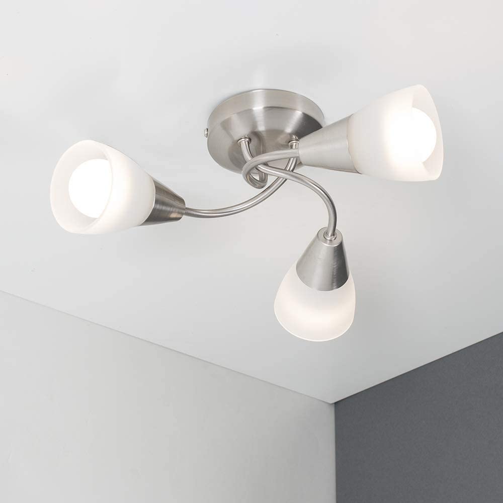 MiniSun Modern 3 Way Brushed Chrome Ceiling Light Fitting with Frosted Glass Shades Ricardo