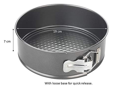 Chef Aid Non-stick Spring form Cake Tin, Round cake pan with loose base for easy release, fridge and freezer safe. Grey, 19cm, 7.5 inch