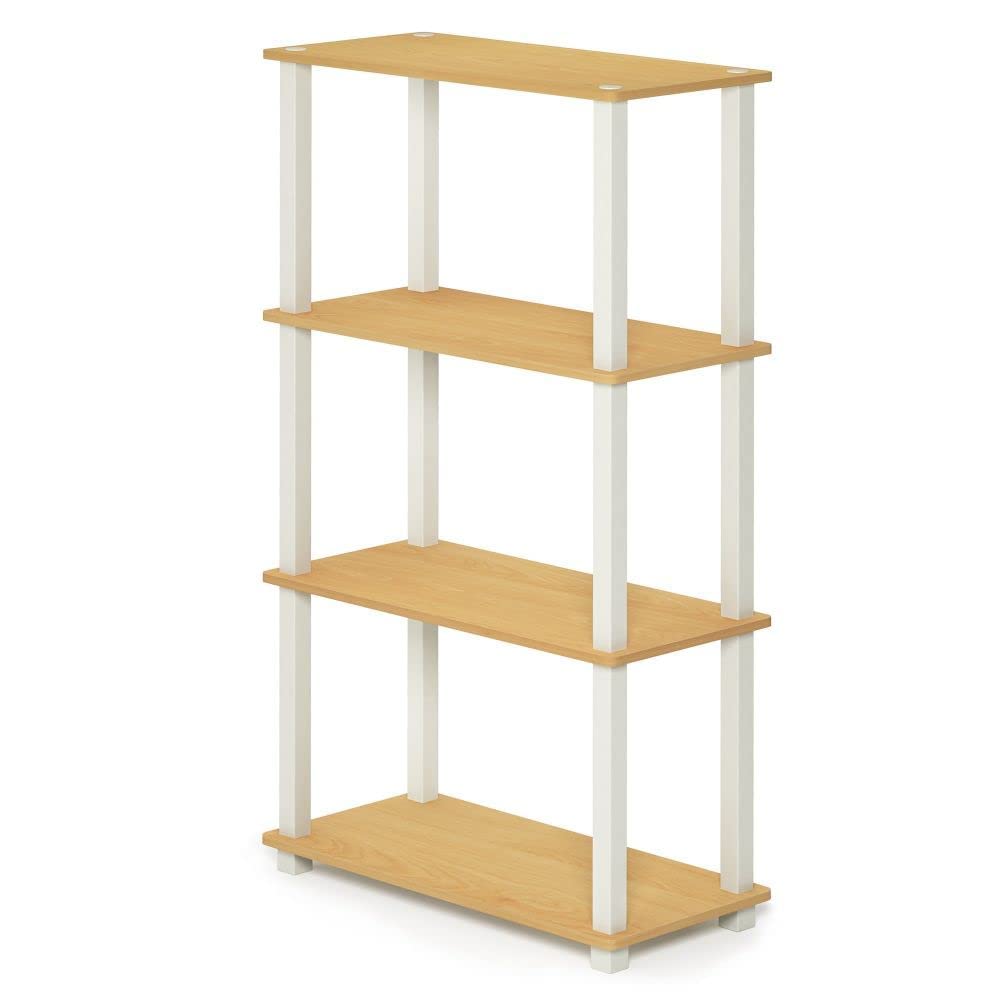 Furinno Turn-S-Tube 4-Tier Multipurpose Shelf Display Rack with Square Tube, Beech/White 4-Tier Square Tube