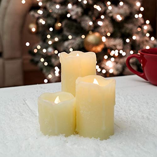 Festive Lights 3 Pack Cream Pillar Candles - Battery Operated Real Wax Flickering Flame - 3 x Warm White LED Indoor Christmas Home Event Decoration 3-Pack CR2032