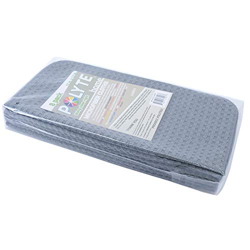 POLYTE Ultra Premium Microfibre Kitchen Dish Cloth Waffle Weave, 8 Pack (30x30 cm, Grey) 30x30 cm