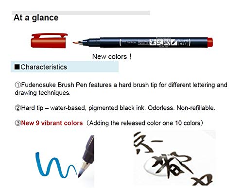 Tombow Fudenosuke Brush Pen - Hard - 10 Colors Set (WS-BH10C)