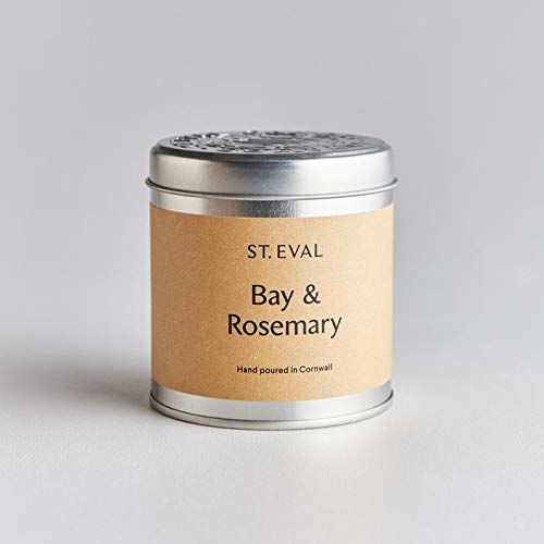 St. Eval Bay & Rosemary Scented Tin Candle - Wax - Refreshing Fragrance - Refreshing Blend of Cool Bay Leaf and Herbal Rosemary - Made in Cornwall