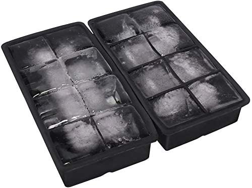 Ticent & Co Ice Cube Trays - Large 2 inch Square Silicone Ice Cube Mould for Whiskey Cocktails, Pack of 2 (Black) Black