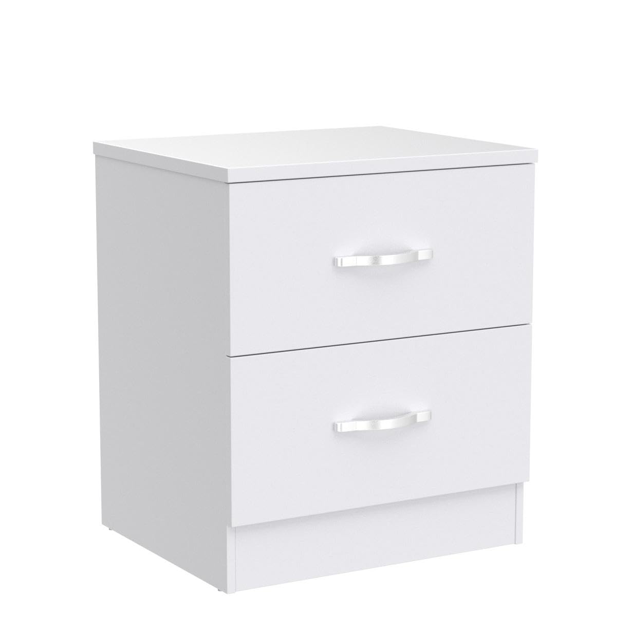 Vida Designs White Bedside Cabinet, 2 Drawer With Metal Handles & Runners, Unique Anti-Bowing Drawer Support, Riano Bedroom Furniture