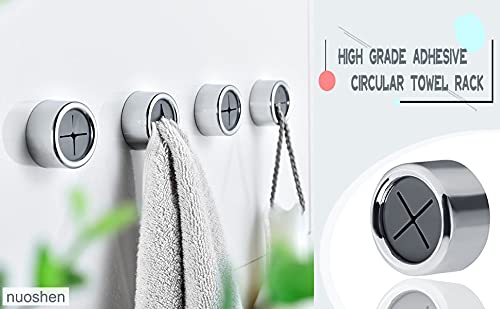 nuoshen 3 Pieces Premium Adhesive Round Towel Holder, Adhesive Towel Hooks Round Wall Mount Hook Tea Towel Holder for Bathroom, Kitchen and Home, No Drilling Required