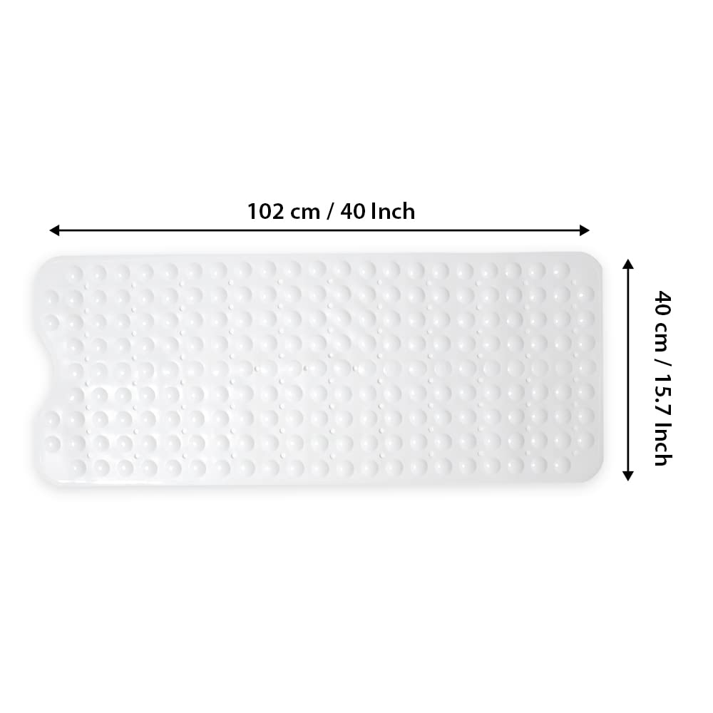 ANSIO® Shower Mats Non Slip Anti Mould Bath Mat for Bathroom Rubber Shower Mat with Drain Holes & Suction Cups Machine Washable - Solid white, 40 x 102 cm 102 x 40 cm