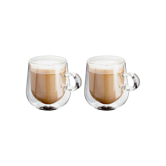 Judge Double Walled Glass Coffee Cups, Set of 2, 275ml - Vacuum Insulated, Handcrafted Artisan - Strong, Heat Resistant & Dishwasher Safe Single Set of 2 Latte Glasses