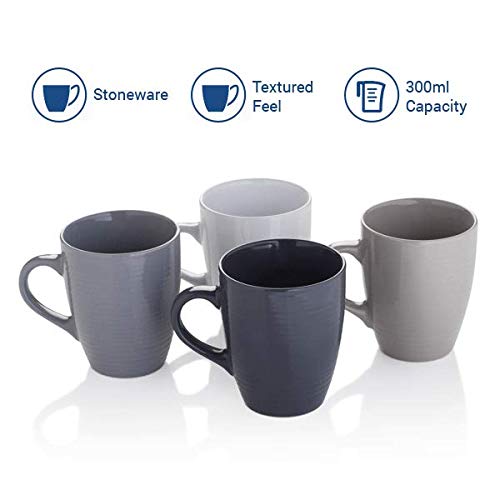 Sabichi Grey Mug Set of 4-13oz Capacity - Stoneware Mugs - 4 Different Grey Shades - Microwave & Dishwasher Safe