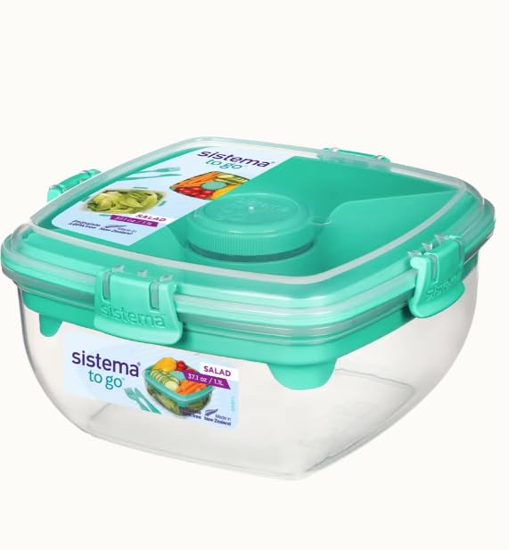 Sistema Salad TO GO | Lunch Box with Individual Compartments, Travel Cutlery & Dressing Pot| 1.1L | BPA-Free | Assorted Colours 1.1 L