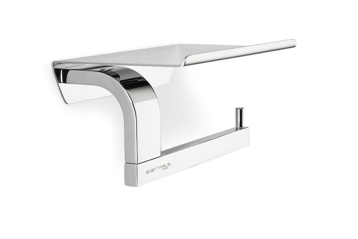 Sagittarius One 160S1 Chrome Toilet Roll Holder Wall Mounted | Toilet Roll Holder With Shelf | Polished 304 Stainless Steel Toilet Roll Holder Chrome | Toilet Paper Holder/Loo Roll Holder