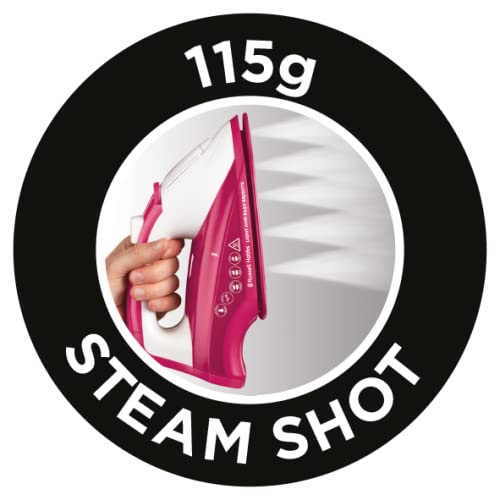 Russell Hobbs Light & Easy Brights Berry Steam Iron, Fabric Softening Infused Ceramic Soleplate. 2x smoother glide, 2x durability, 240ml Water Tank, 115g Steam Shot, 35g Continuous Steam, 2400W, 26480