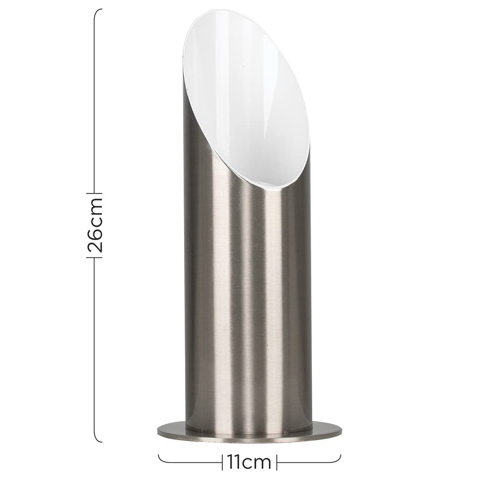 MiniSun Modern Brushed Chrome Table/Floor Standing Uplighter Wall Wash Lamp - Complete with 5w LED Warm White High Power Frosted Lens Bulb Including Warm White Bulb