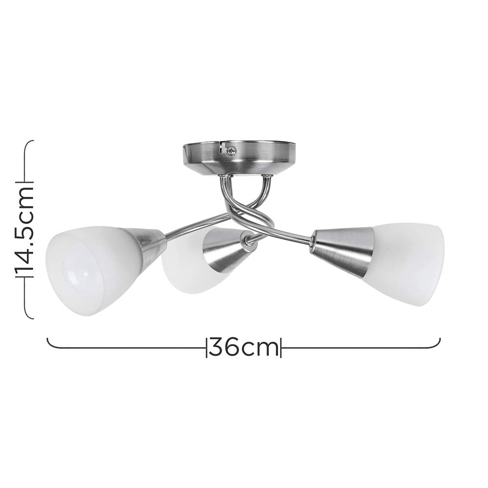 MiniSun Modern 3 Way Brushed Chrome Ceiling Light Fitting with Frosted Glass Shades Ricardo