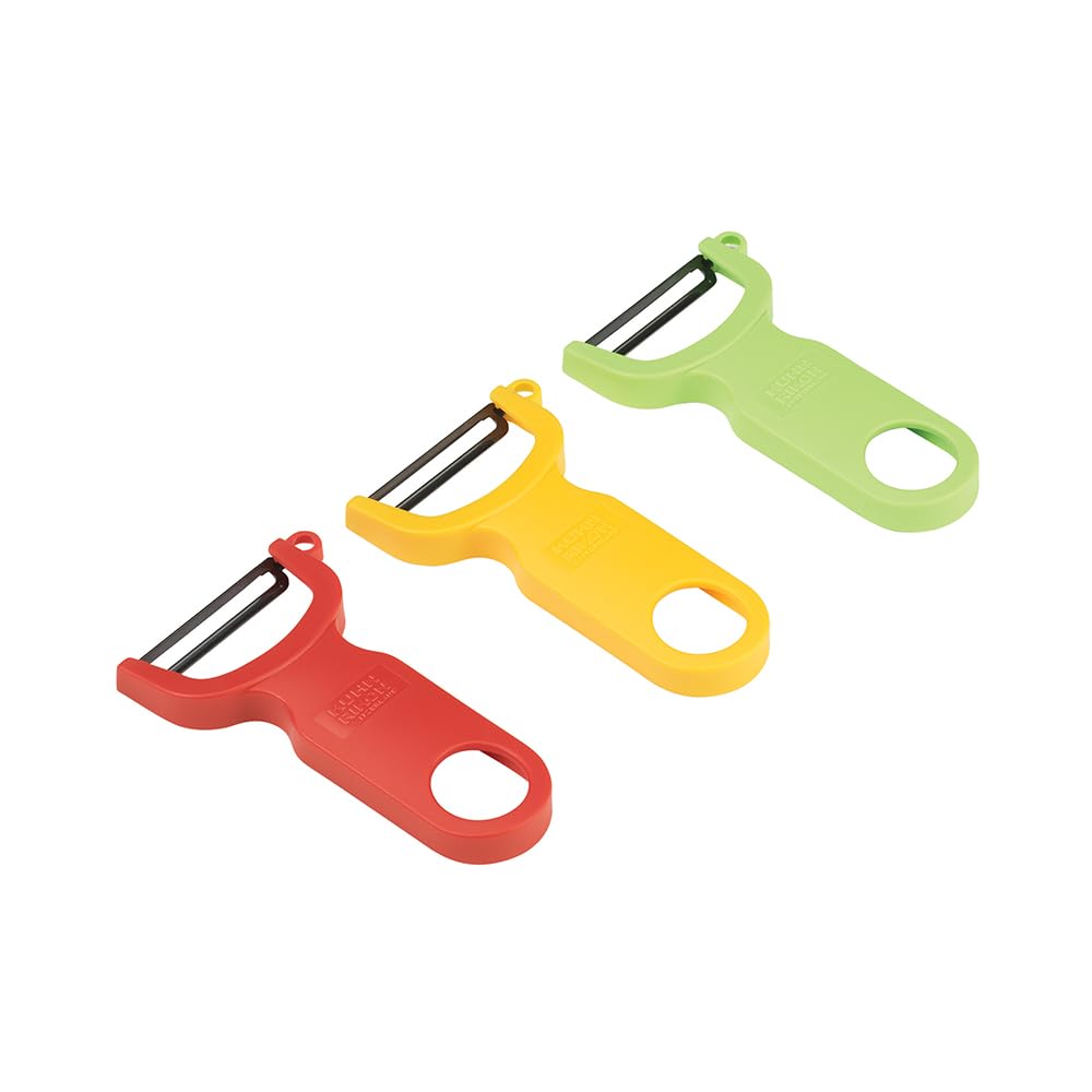 Kuhn Rikon Potato Peelers (set of 3) with Steel Blade. Vegetable Peeler. Veg Peeler. Potato Peelers for Kitchen. Light Speed Peeler. Apple Peeler – 3 Year Kuhn Rikon Kitchen Accessories Guarantee Red/Green/Yellow