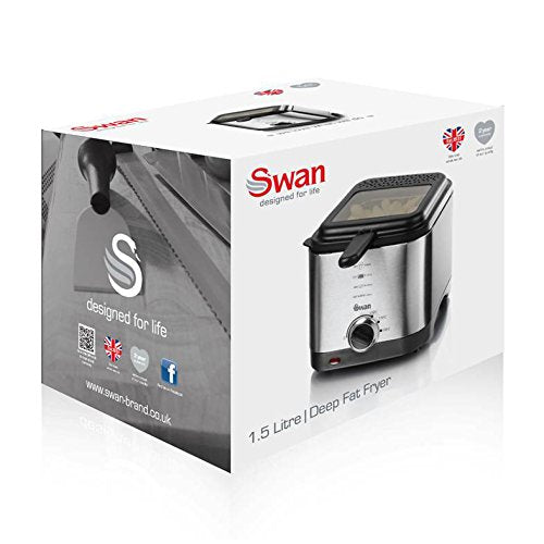 Swan 1.5 litre Stainless Steel Fryer with Viewing Window, Easy Clean and Adjustable Temperature Control - 900 W, Silver SD6060N