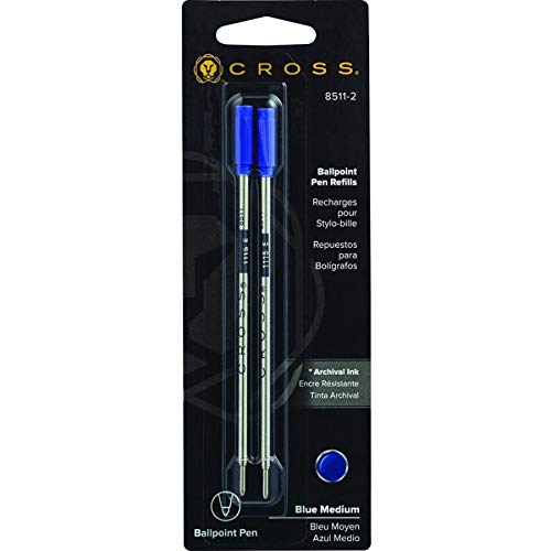 Cross 8511-2 Original Standard Refill for Ballpoint Pens, Medium Point, Suitable for most Ballpoint Pens, 2 Pack, Blue Pack of 2 Single