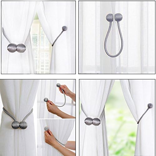 IHClink 2 Pieces Magnetic Curtain Tiebacks Curtain Clips Rope Holdbacks Curtain Weaving Holder Buckles For Home Office Decorative UK patent 6036254 (Grey) Gray