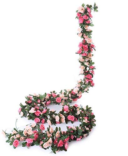 Meiliy 5 Pack 41 FT Fake Rose Vine Flowers Plants Artificial Flower Hanging Rose Ivy Home Hotel Office Wedding Party Garden Craft Art Décor Pink