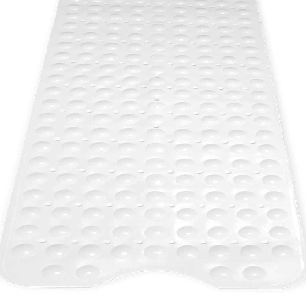 ANSIO® Shower Mats Non Slip Anti Mould Bath Mat for Bathroom Rubber Shower Mat with Drain Holes & Suction Cups Machine Washable - Solid white, 40 x 102 cm 102 x 40 cm