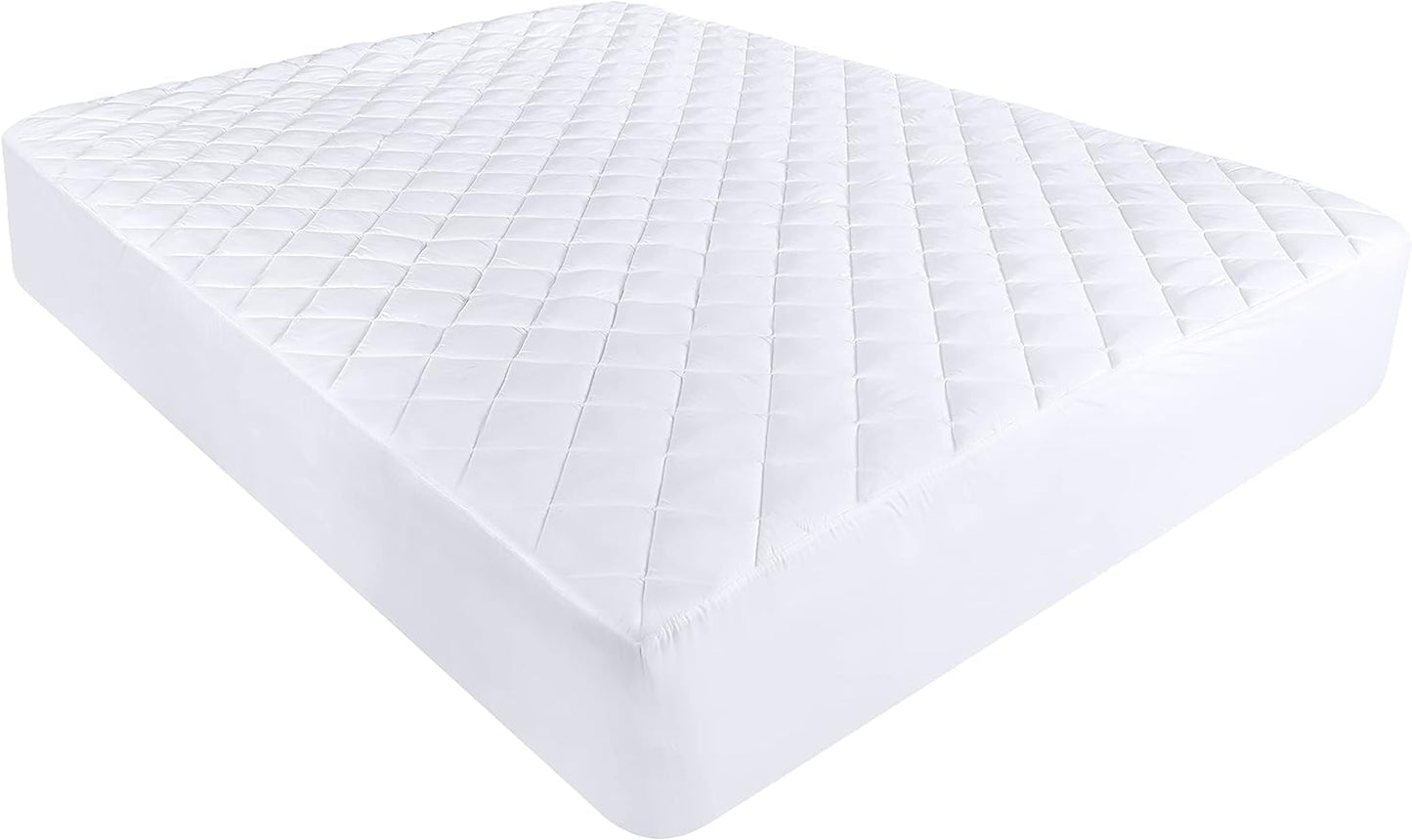 Utopia Bedding Quilted Fitted Mattress Pad King 150x200 cm, Extra Deep Mattress Cover, Mattress Topper, Mattress Protector Stretches up to 38 CM (White) White King - 150x200+38 cm