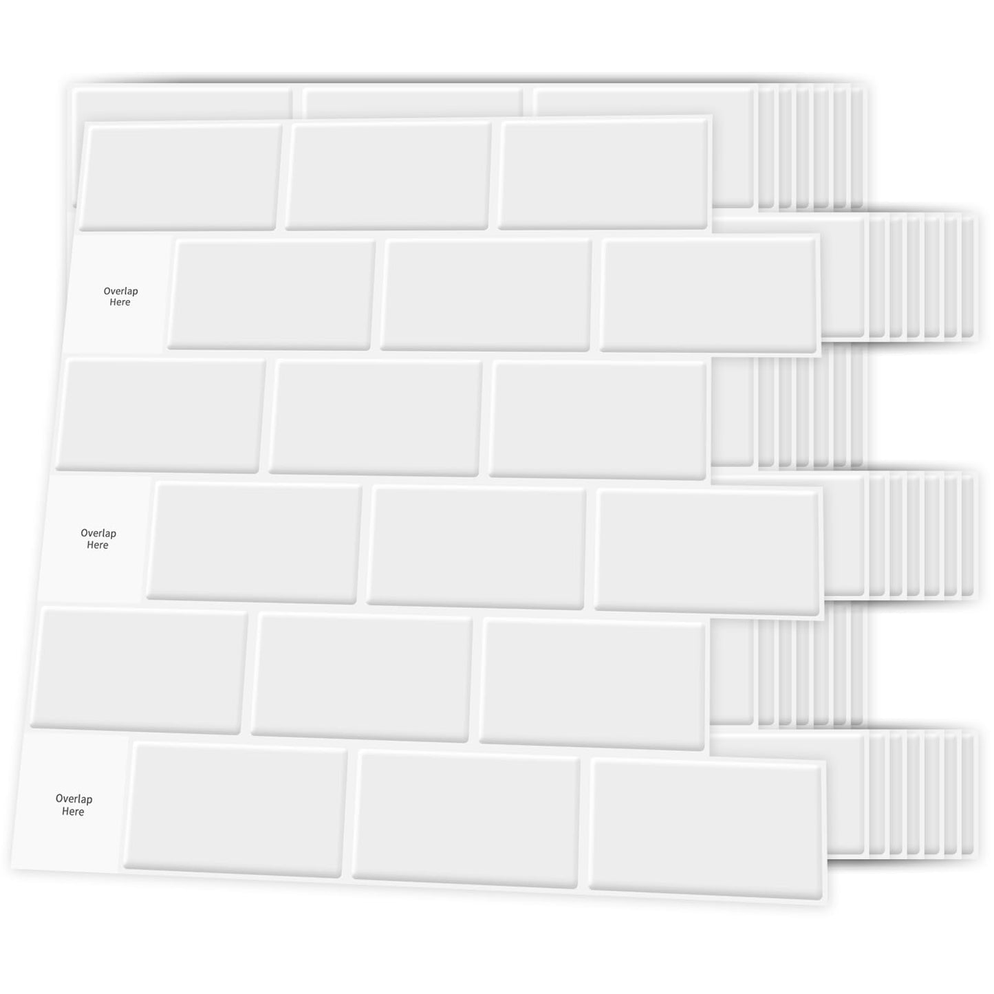 Art3d Ceramic Tiles, Metro Tiles, Self-Adhesive Tile Stickers, Kitchen 3D Wall Panels, White, 30 x 30 cm Snow White