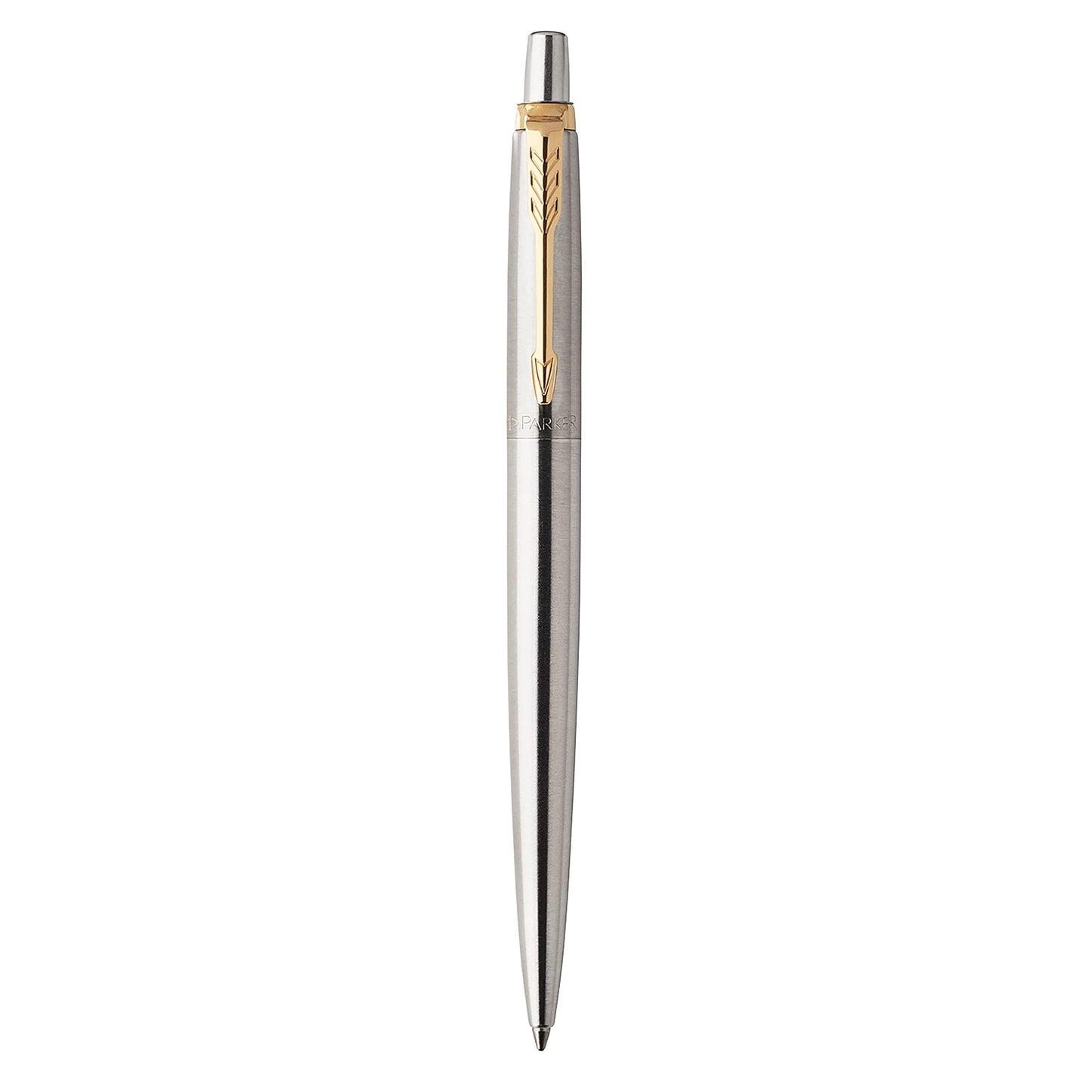 Parker Jotter Ballpoint Pen | Stainless Steel with Golden Trim | Medium Point Blue Ink | Gift Box