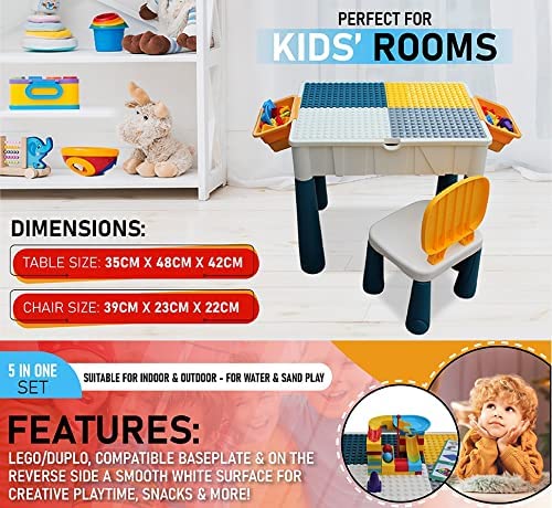 HH Home Hut Kids Building Block Table and Chair with Storage - Activity Desk and Chair Set for Toddlers, Children's Activity & Building Block Table, Chair and Table Set for Children 2 - 4 Years