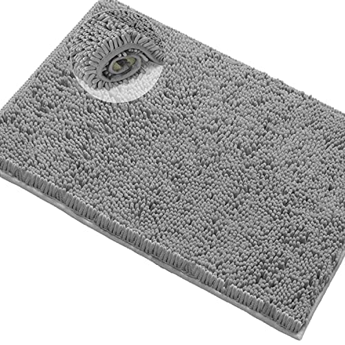 LuxUrux Bath Mat-Extra-Soft Plush Bath Shower Bathroom Rug, 1'' Chenille Microfiber Material, Super Absorbent Shaggy Bath Rug (Light Grey, 60 X 43 cm) 43 x 60 cm Light Grey