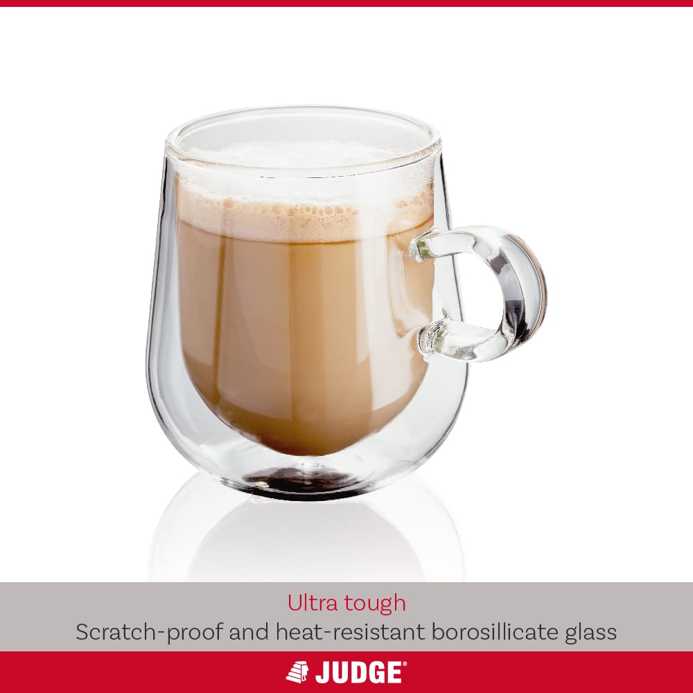 Judge Double Walled Glass Coffee Cups, Set of 2, 275ml - Vacuum Insulated, Handcrafted Artisan - Strong, Heat Resistant & Dishwasher Safe Single Set of 2 Latte Glasses