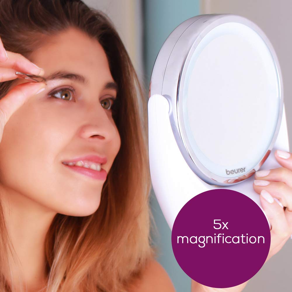 Beurer BS49 Illuminated Vanity Mirror, Rotatable Make-Up Mirror With Normal And 5x Magnification, Battery Operated LED Cosmetic Mirror, Ideal For Make-Up Or Shaving A 1 - Pack