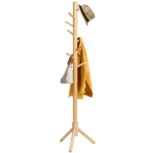 IBUYKE Wood Coat Rack Free Standing, Entryway Hall Tree Coat Tree, Adjustable Coat Tree with 8 Hooks, for Home or Office Clothes, Scarves, Handbags, Natural Color RF-1193 Trois pattes