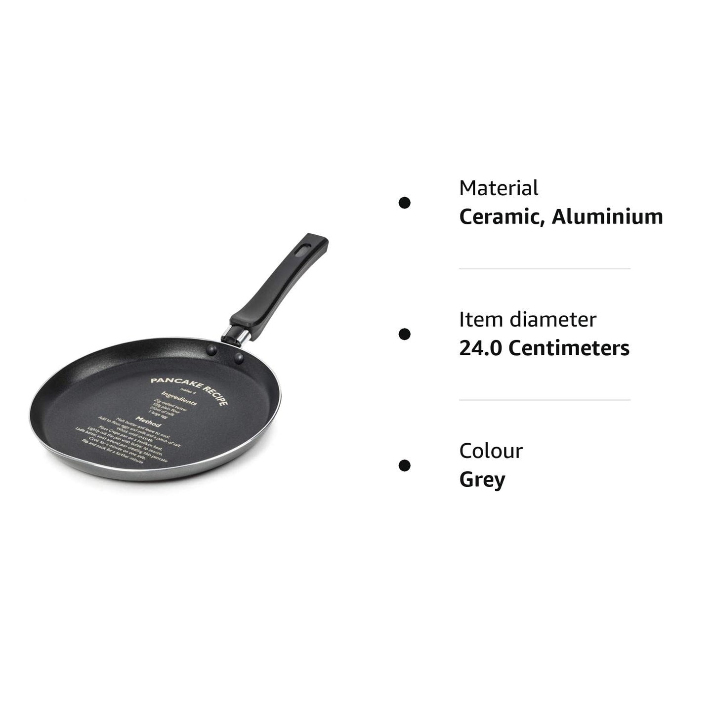 Premier Cookware Essentials Pancake Pan - Guaranteed Non-Stick Crepe Pan with Recipe – Induction Suitable – 24cm - Grey