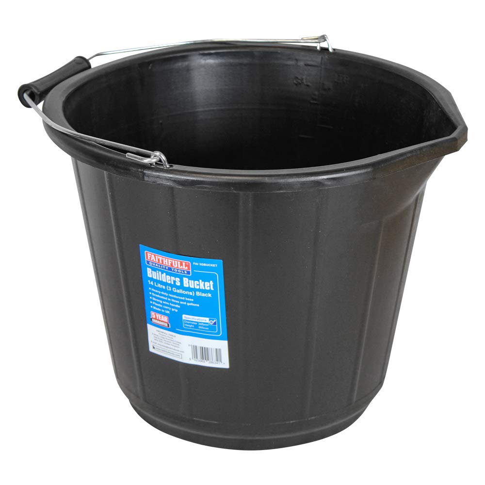 Faithfull FAI3GBUCKET 14 Litre (3 Gallon) Black Builders Bucket 14 Ltr Standard