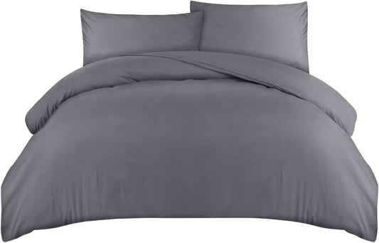 Utopia Bedding Duvet Cover Double - Soft Microfibre Polyester - Bedding Quilt Cover Set, with Pillow cases (Grey) Grey