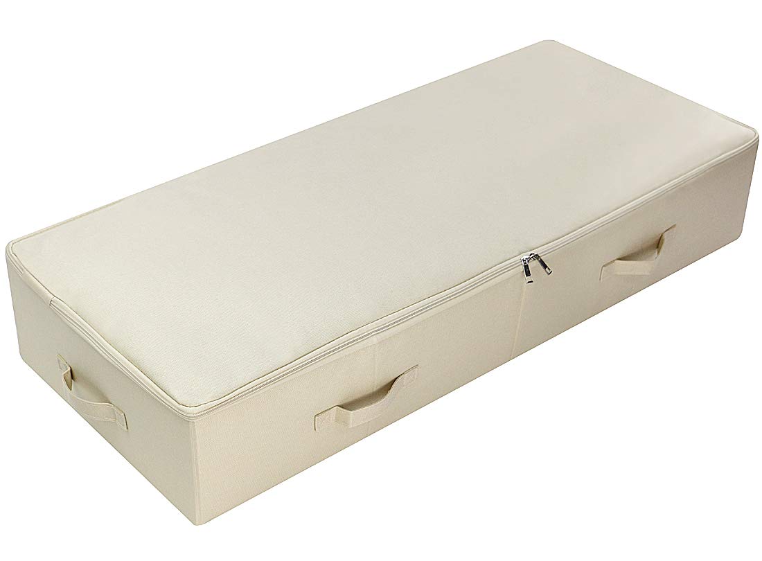 Amonsen Ultra Large Under Bed Storage Organizer Box with Lid, Folding Design with 6 Handles, Beige 100*43*18cm