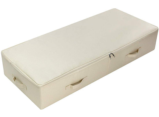 Amonsen Ultra Large Under Bed Storage Organizer Box with Lid, Folding Design with 6 Handles, Beige 100*43*18cm