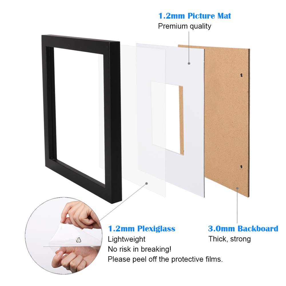 EGOFINE 12x12 Picture Frames Black Set of 4, Wooden Square Frames Matted for 8x8, 30x30 Picture Frames for Tabletop and Wall Mounting with Plexiglass,Photo Frames for Portrait, Printing, Landscape