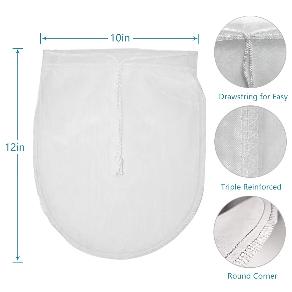 Nut Milk Bag Reusable 2 Pack 12" x 10" Cheesecloth Bags for Straining Almond/Soy Milk Greek Yogurt Strainer Milk Nut Bag for Cold Brew Coffee Tea Beer Juice Fine Nylon Mesh Cheese Cloth