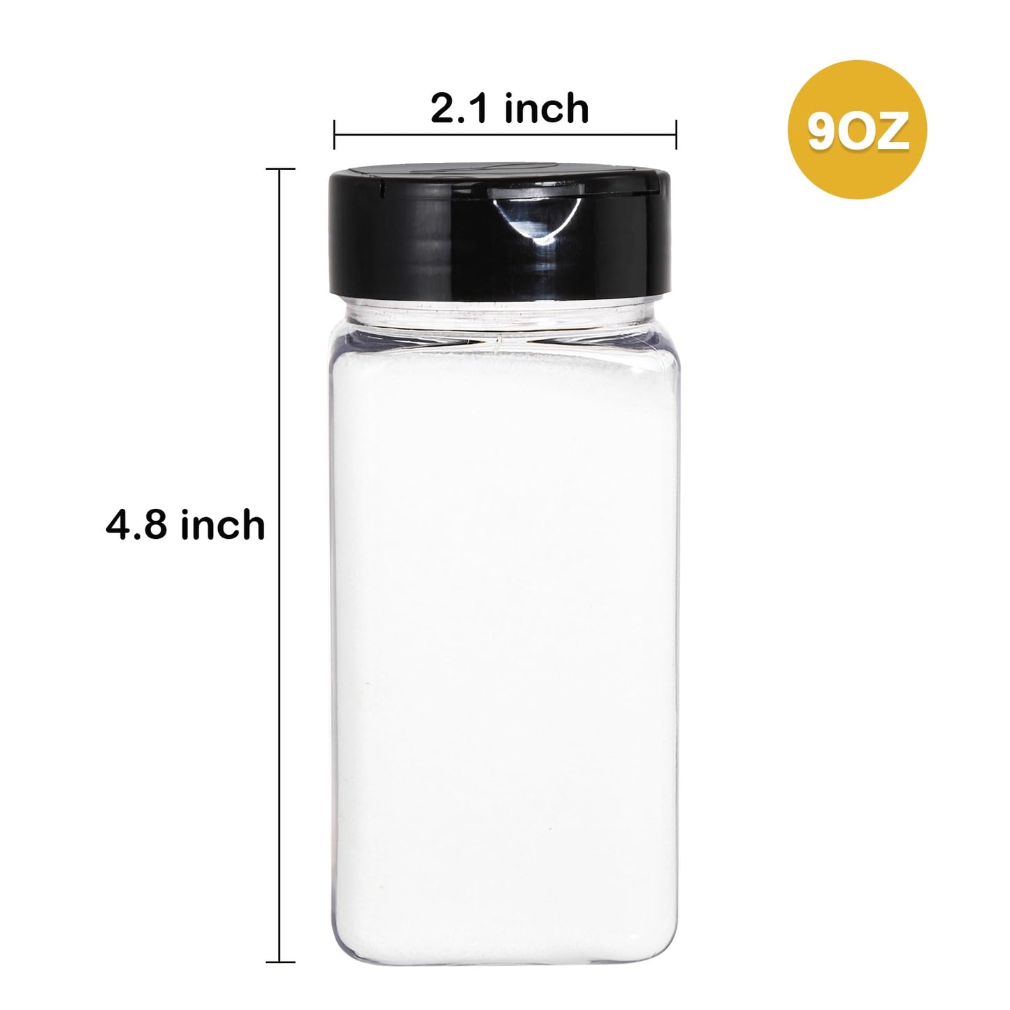 Bekith 16 Pack Plastic Spice Jars Bottles for Storing Spice, Herbs and Powders - 250ml BPA Free Plastic Spice Containers with Black Flip Top Cap to Pour or Shaker/Sifter