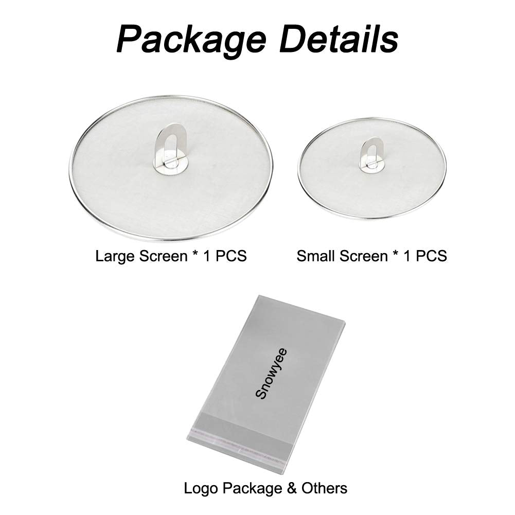 Snowyee Splatter Screen for Frying Pan, Grease Splatter Guard Stainless Steel Large 13” and Small 10” Shield (2 in 1 Set)