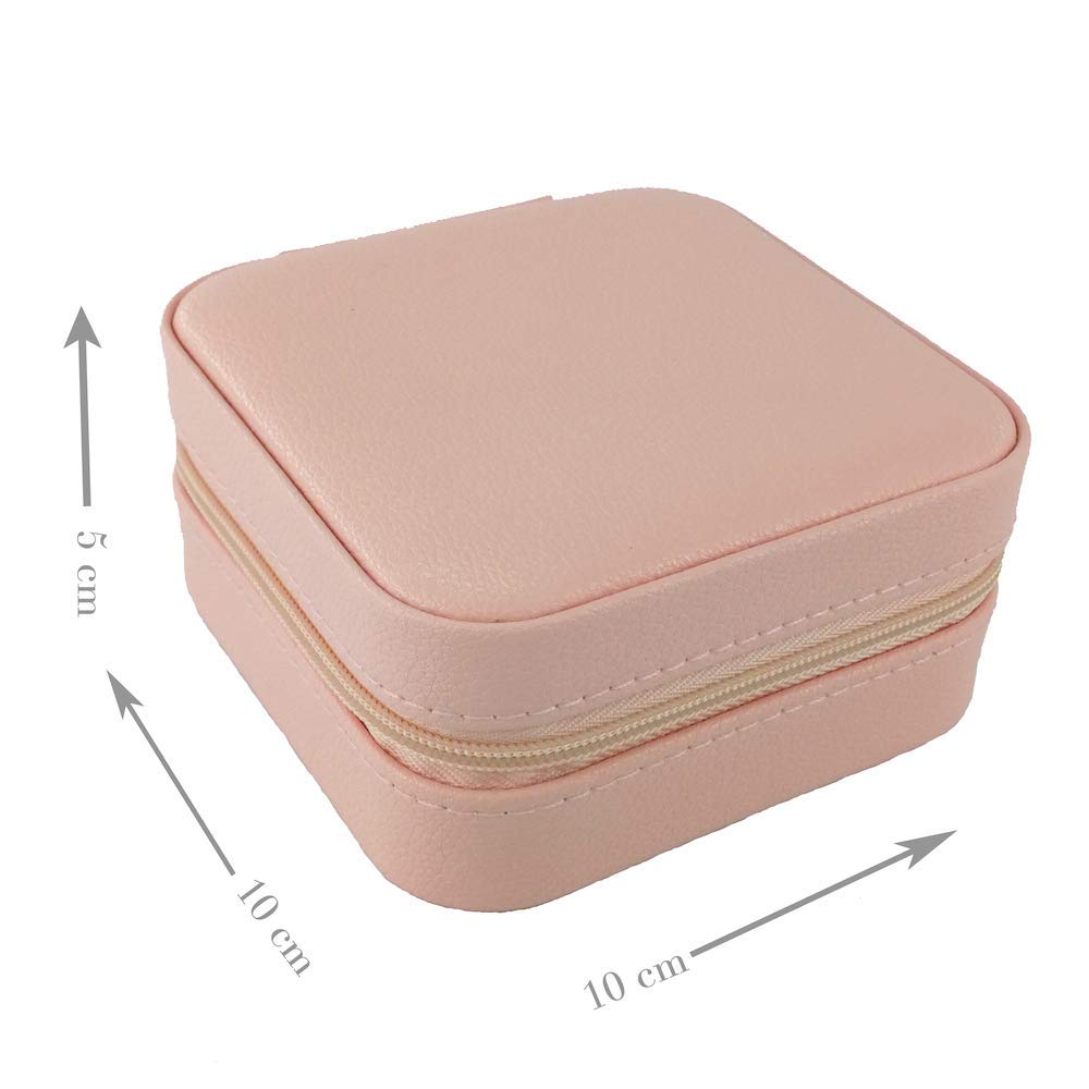 HerFav Small Travel Jewellery Box Organiser, Mini Jewellery Case for Women Faux Leather Storage for Rings, Earring, Necklaces, Pink