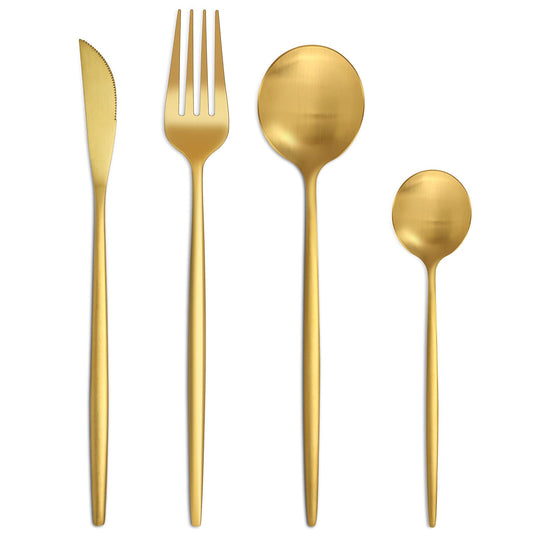 Matte Gold Cutlery Sets 32 Pieces, Bestdin Elegant Stainless Steel Cutlery Set, Kitchen Cutlery Set for 8 People, Suitable for Home/Party/Restaurant, Gold Titanium Coating and Dishwasher Safe